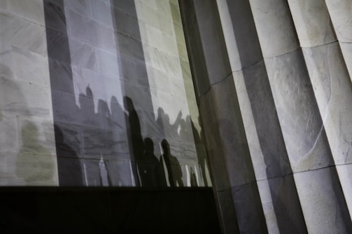 Soft shadows cast over a matte black architectural facade at dusk.