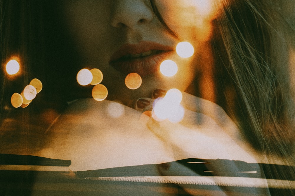 profile of girl with bokeh light