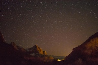 A starry night sky over a mountain range.