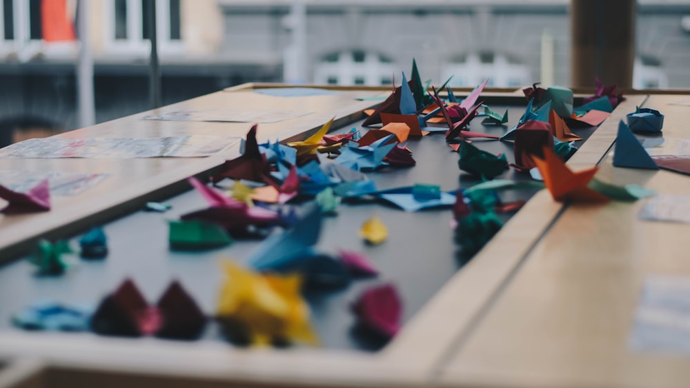 assorted-color origami on table