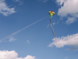 green and yellow kite on air