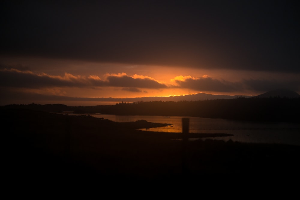 the sun is setting over a body of water