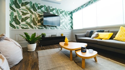 photo of flat screen television interior design google meet background