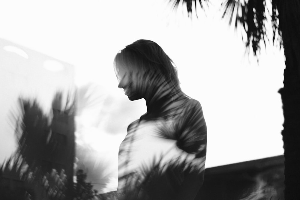 silhouette man with layered palm tree photograph