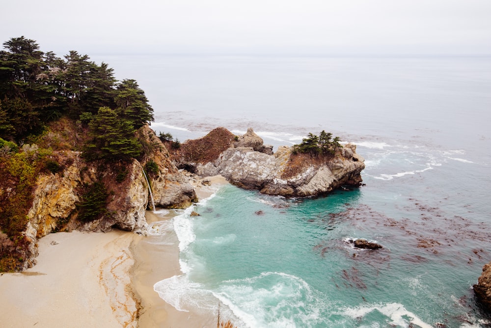 aerial view of cliff near body of water