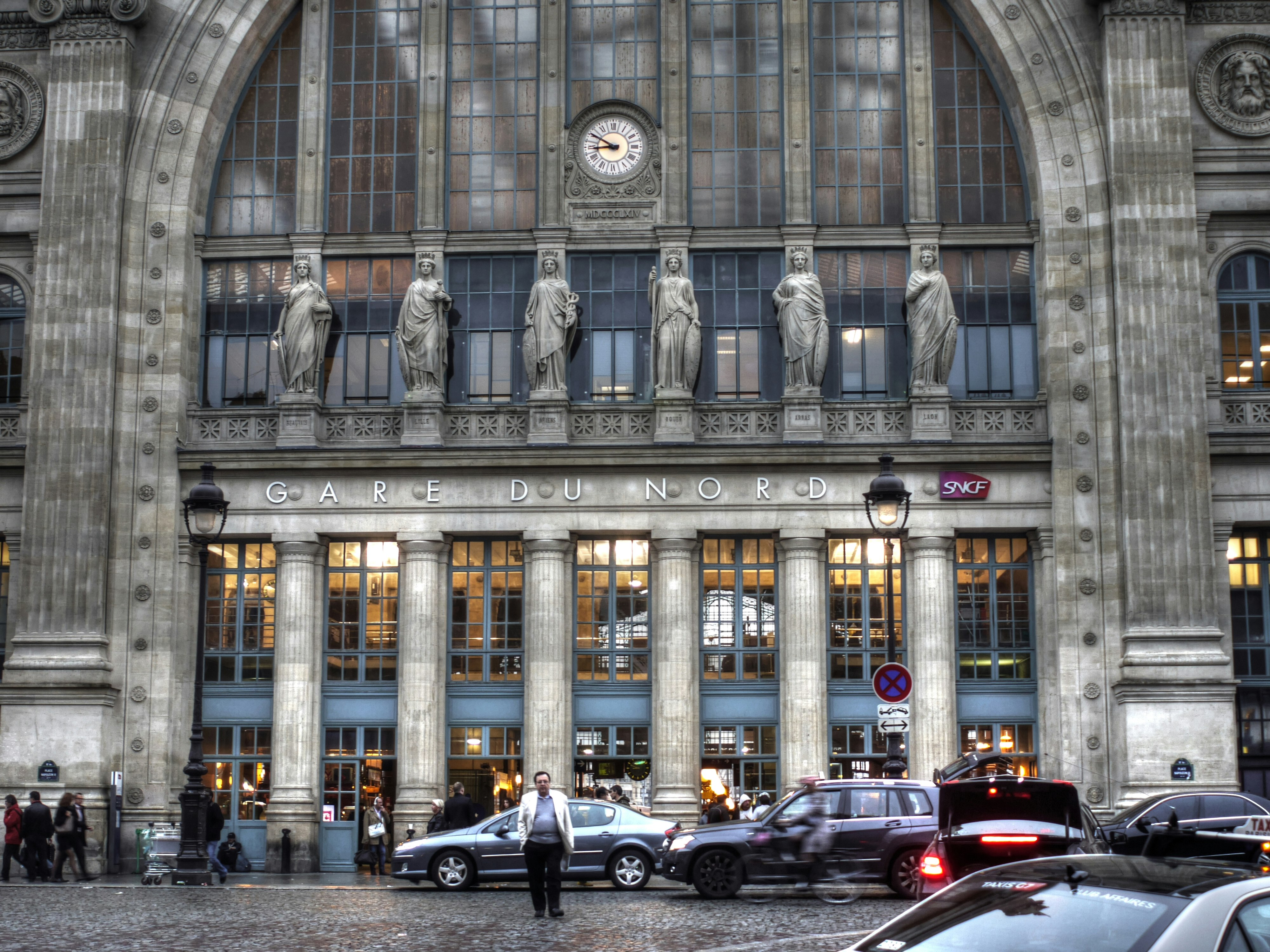 Main entrance of the Gare du Nord in Paris with HDR effect.