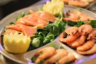 A close-up of a beautifully arranged seafood platter.