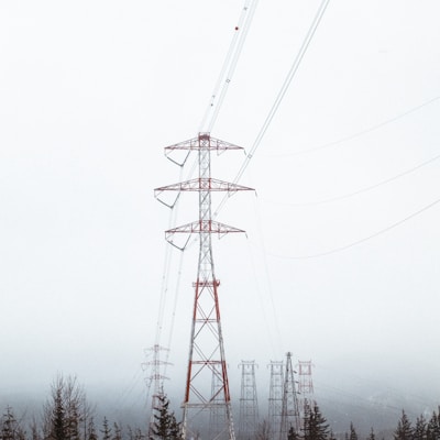 red electric tower surrounded by trees