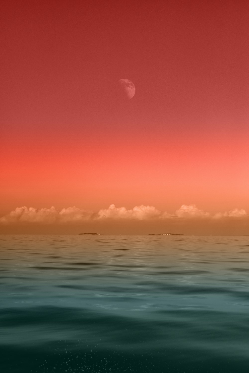 seascape photography of sea under half-moon