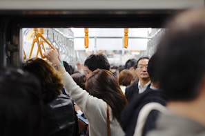 A local train packed with commuters during rush hour