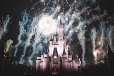 white castle with fireworks