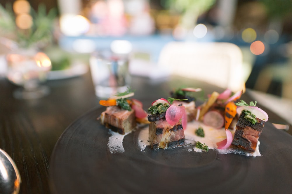 selective focus photography of cooked food on brown plate