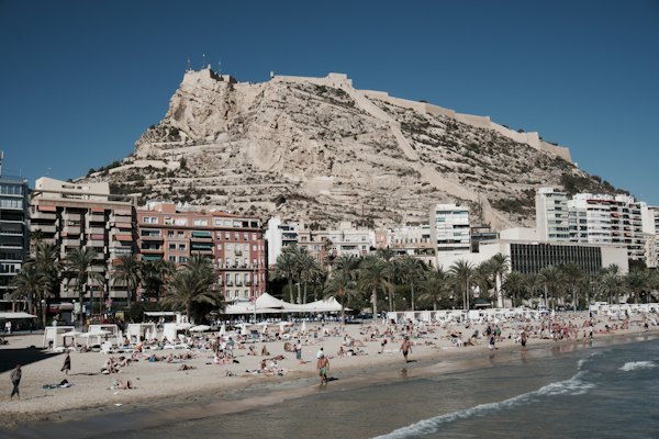 Postiguet beach under the castle of Santa Bárbara — Alicante, Spain