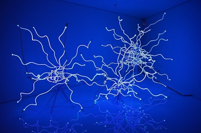 Modern bioenergy pod installation glowing softly with teal neon accents.