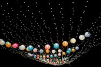 assorted-color Japanese lantern lot with black background