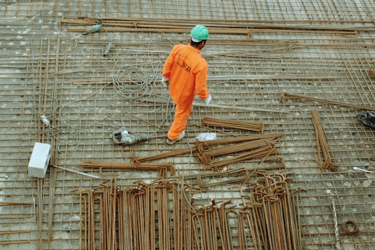 man walking on construction site