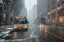 yellow and black bus on asphalt road between buildings during daytime