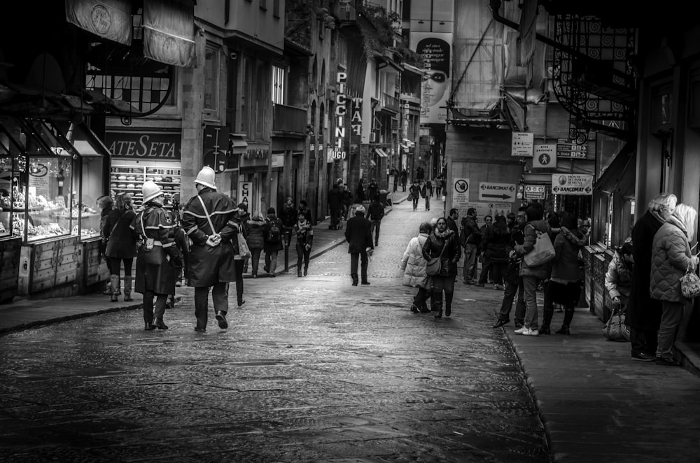 people walking along road