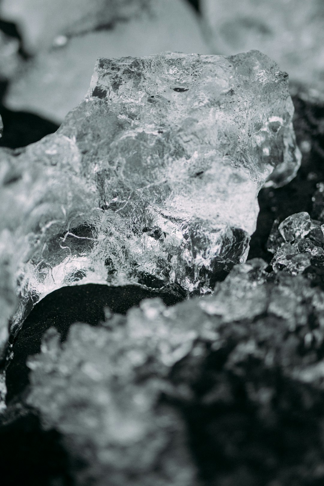 Ice crystal contrasting dark soil