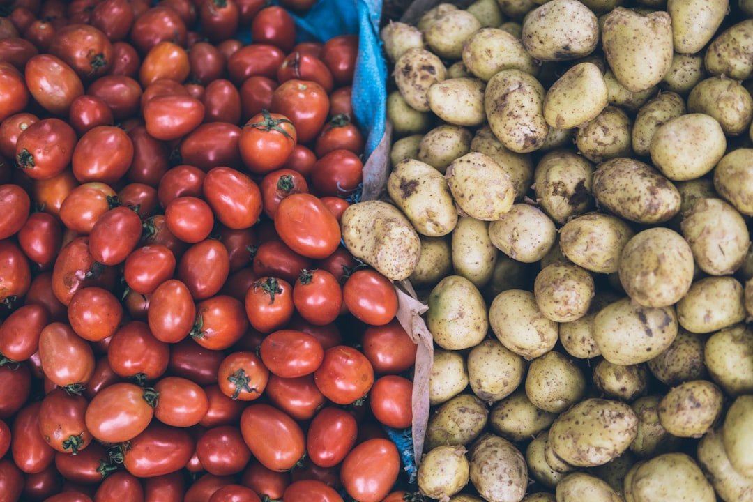 photography of orange tomatoes and brown potatoes