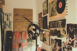 black condenser mic with stand and headphones