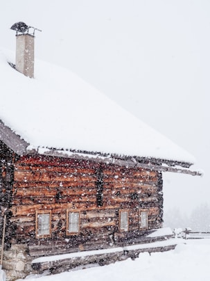 brown wooden house filled with snow during snow