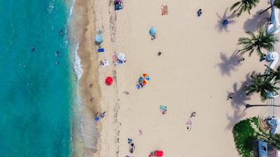 Golden beach in bird’s-eye view