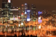 A dynamic image of a smart city with integrated technology.