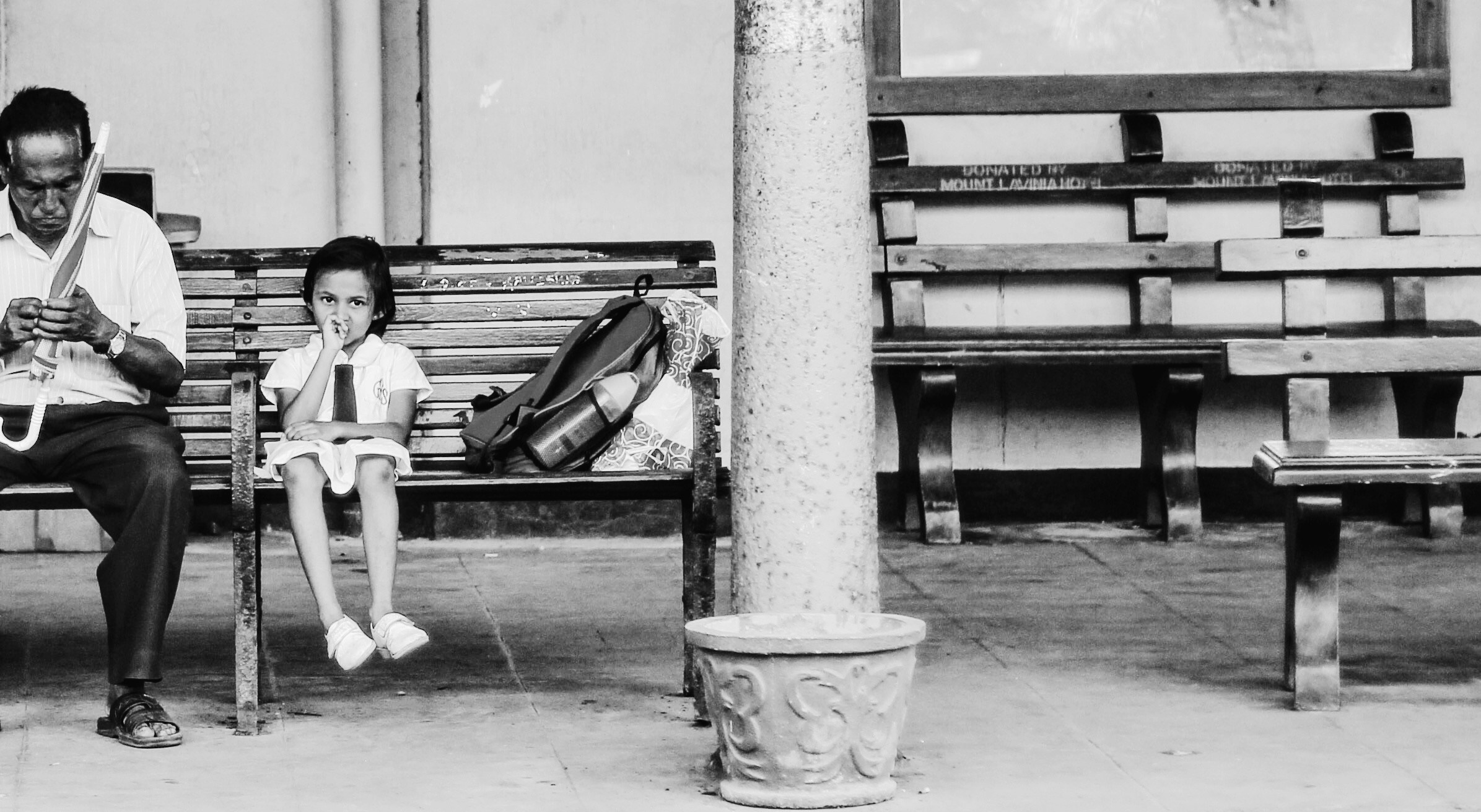 father and daughter on bench