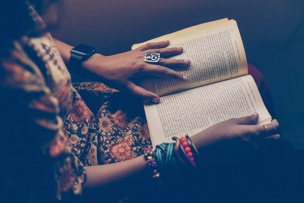 woman reading book