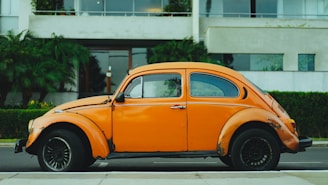 shallow focus photography of orange Volkswagen Beetle