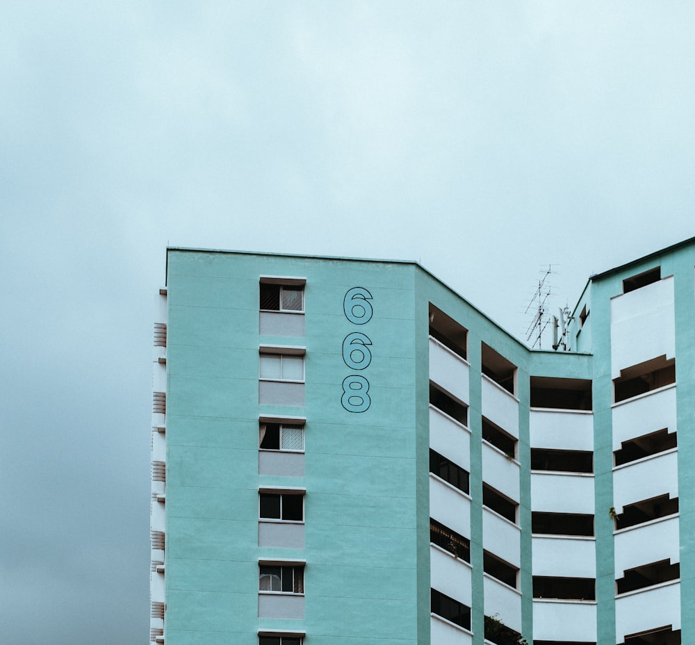 blue and white concrete building