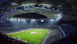 high angel photography of football stadium