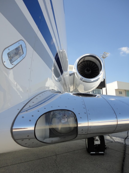 Close-up of a high-tech aircraft engine component ready for installation