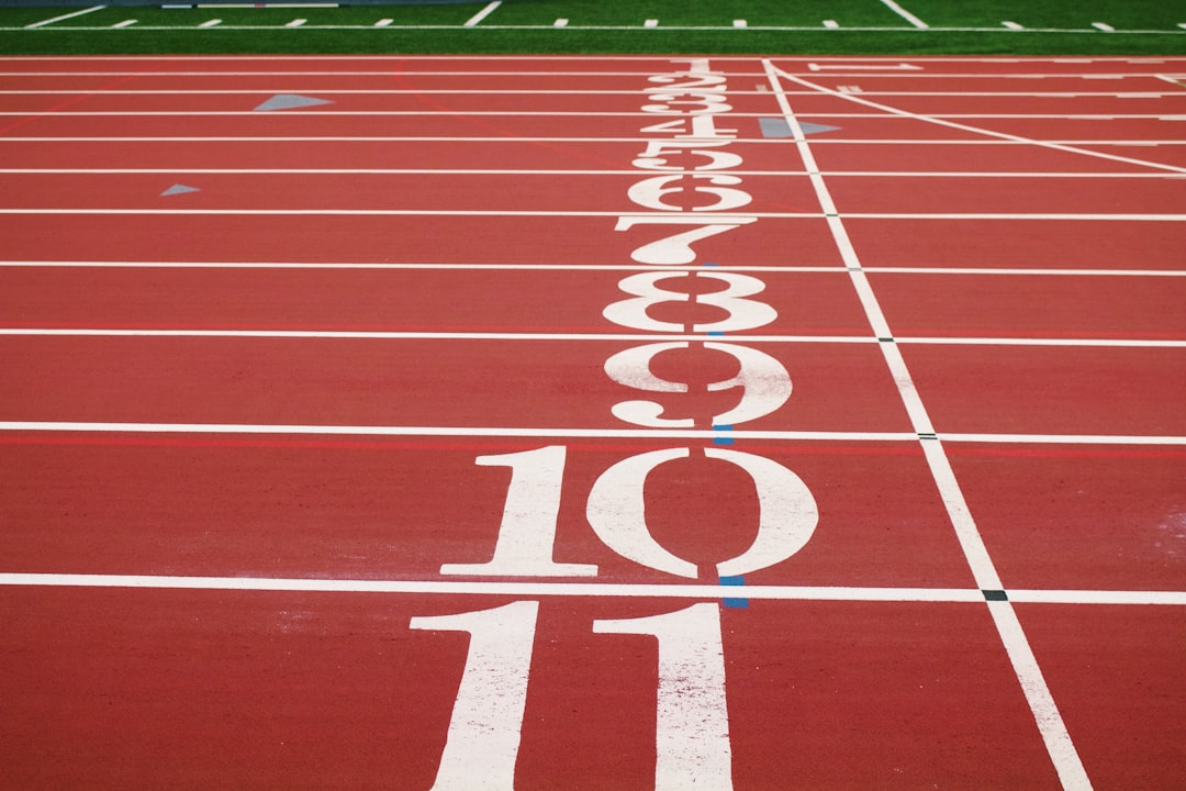 Numbers along the starting line on a running track