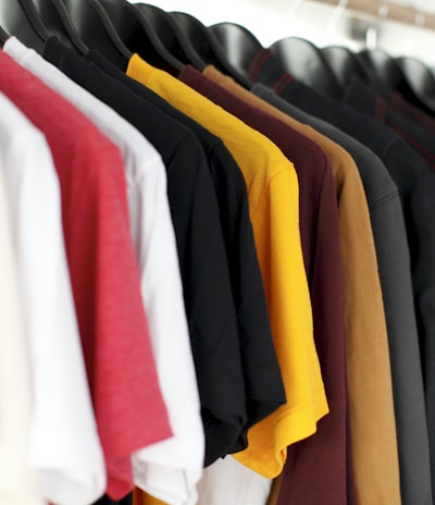 closeup of hanged shirts on rack