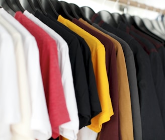 closeup of hanged shirts on rack