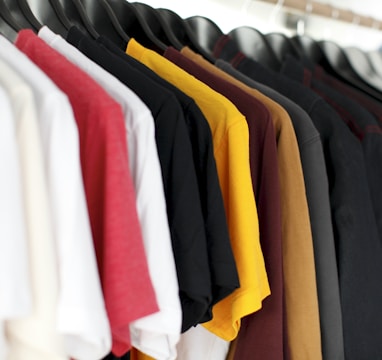 closeup of hanged shirts on rack