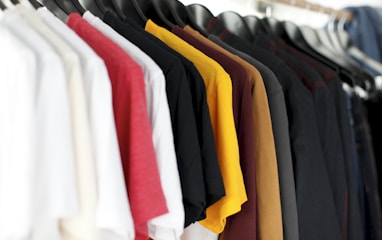 closeup of hanged shirts on rack