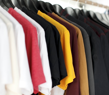 closeup of hanged shirts on rack