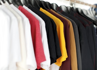 closeup of hanged shirts on rack