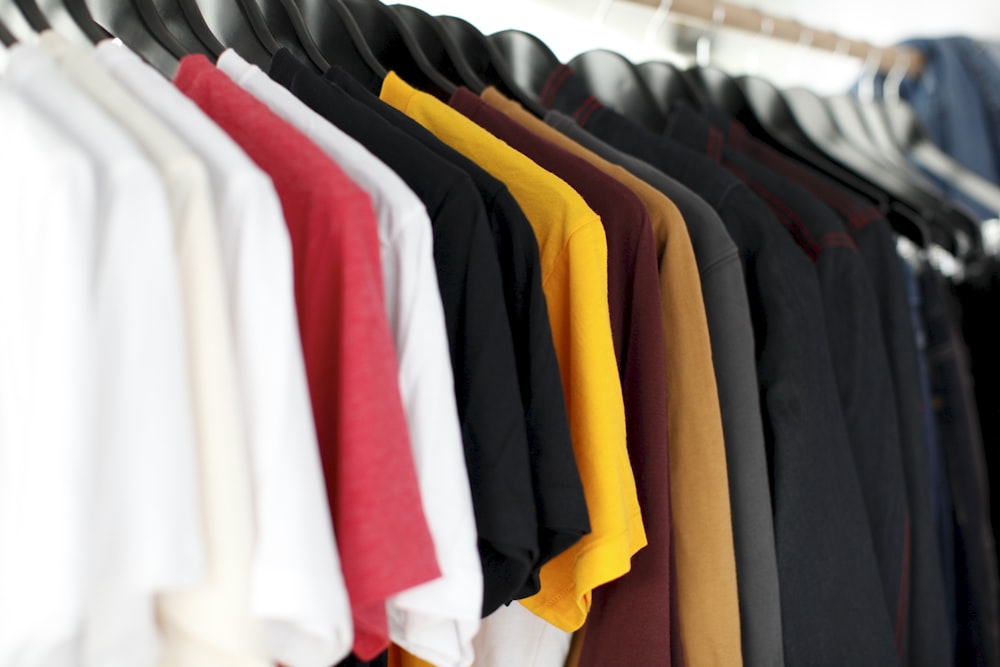 closeup of hanged shirts on rack