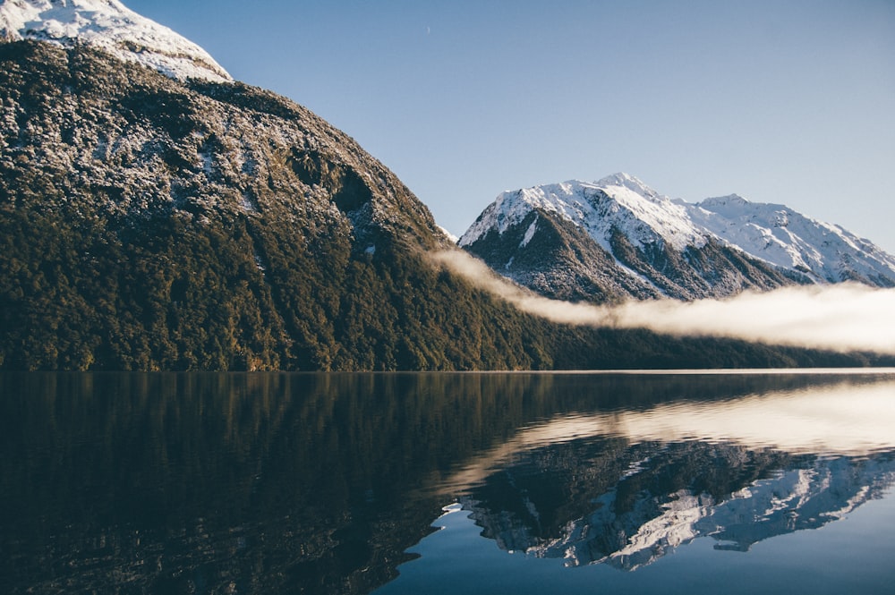 mountain reflecting on body of water