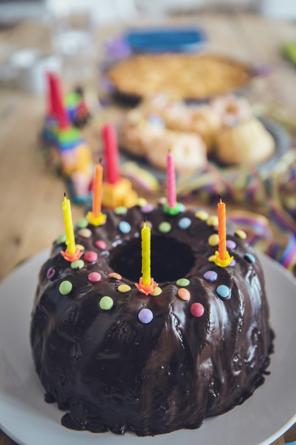 black cake with candles