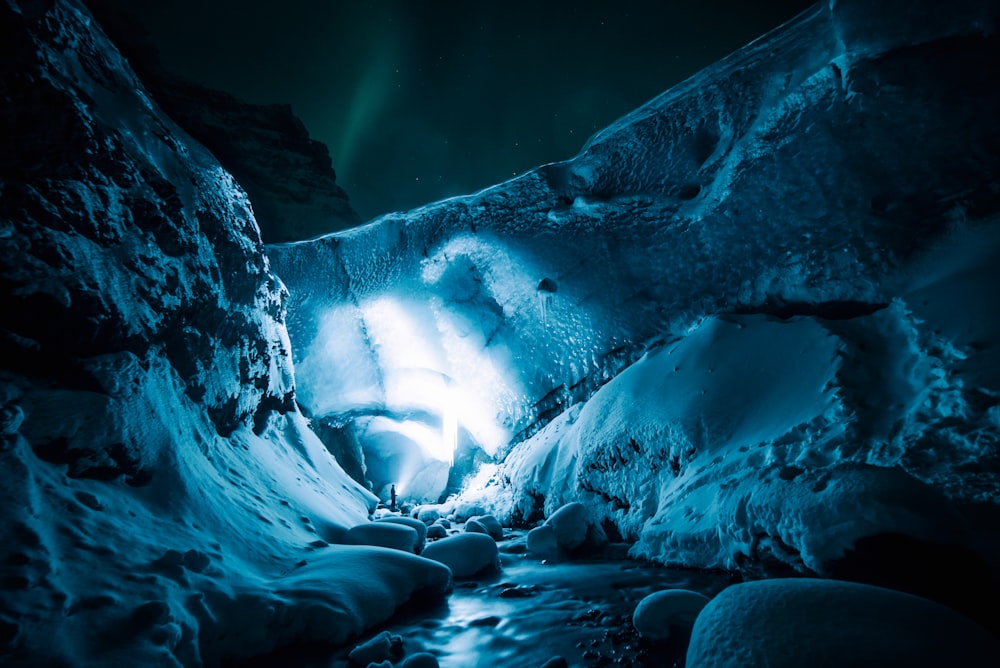 person on white cave