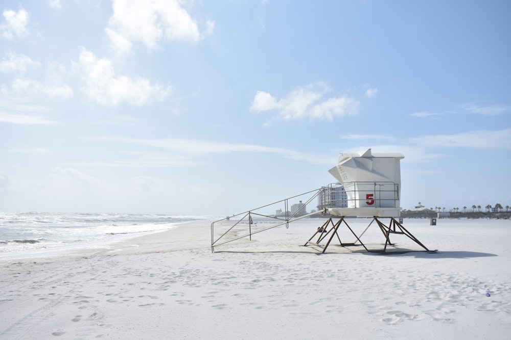 white life guard house on seashore