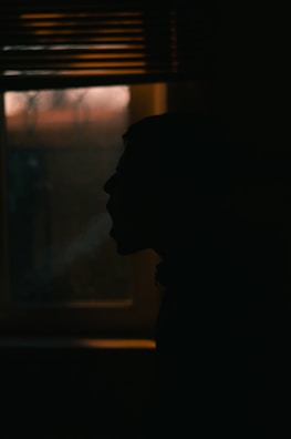Silhouette of a person framed by soft illuminated window panes.