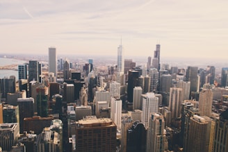aerial view of city with skyscrapers