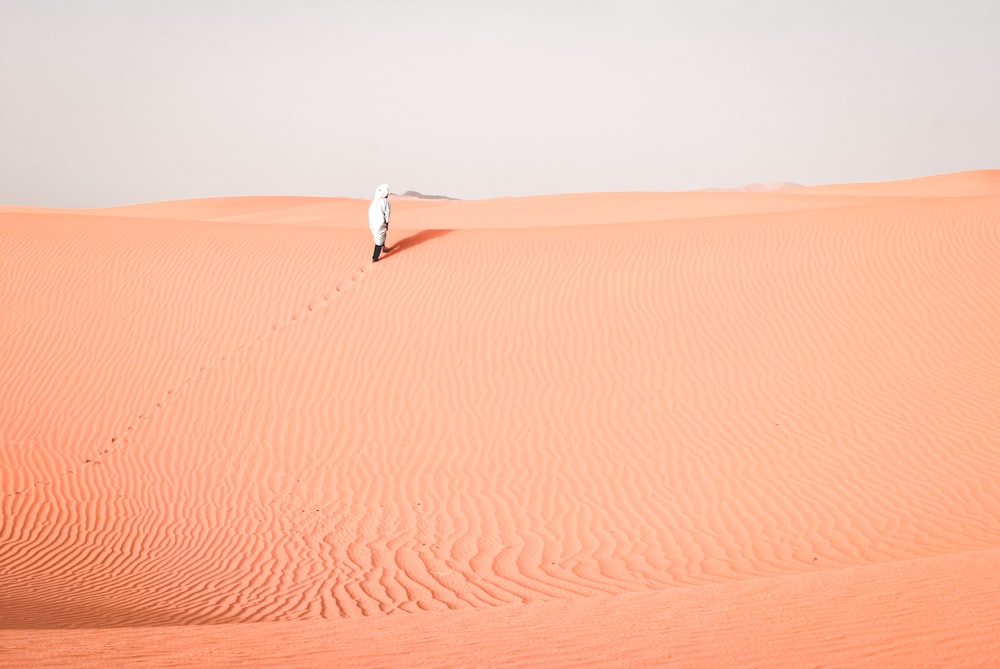 persona che cammina sul deserto durante il giorno