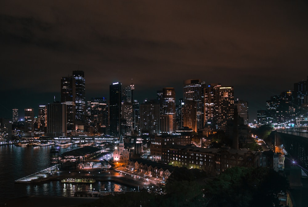 lighted high-rise buildings